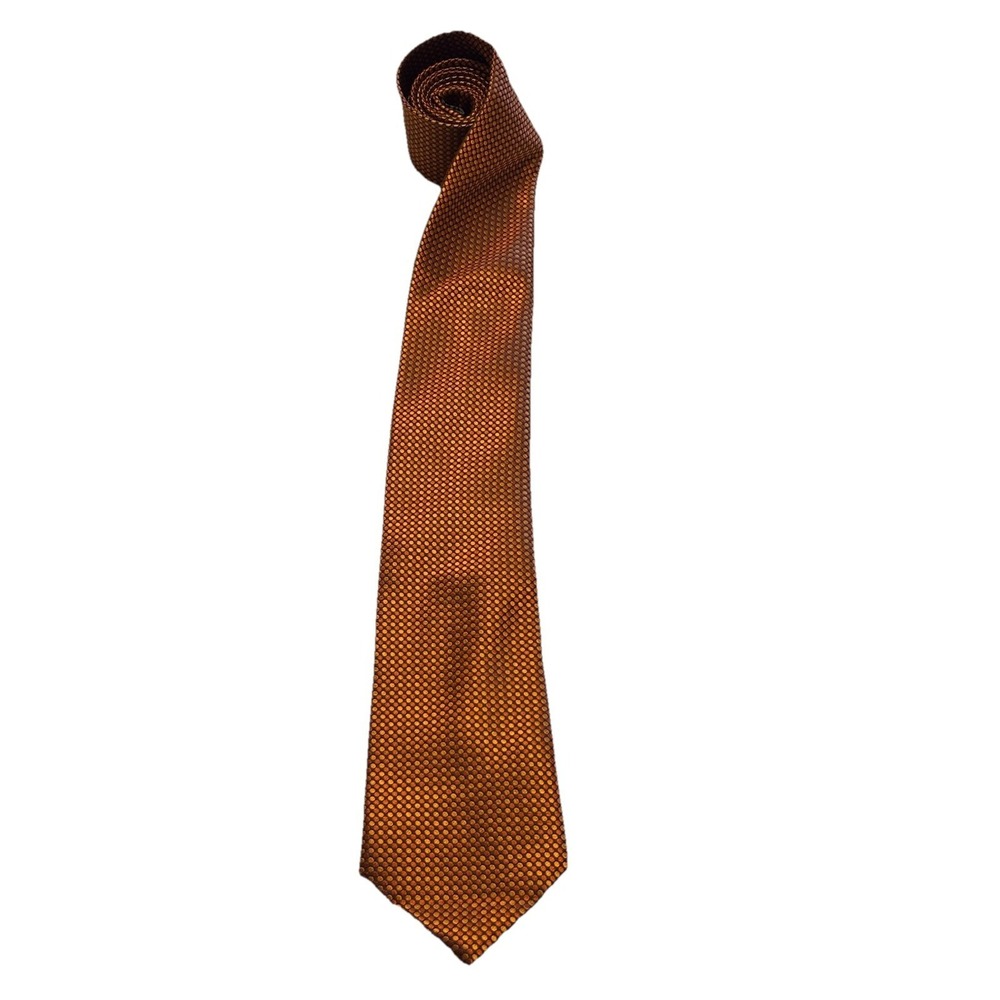 Geoffrey Beene Mens Necktie Tie Orange Brown  Polka Dot 100% Silk 57" Hand Made